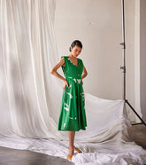 A Model Wearing Green Pure Cotton Chirping Birds curated by Only Ethikal